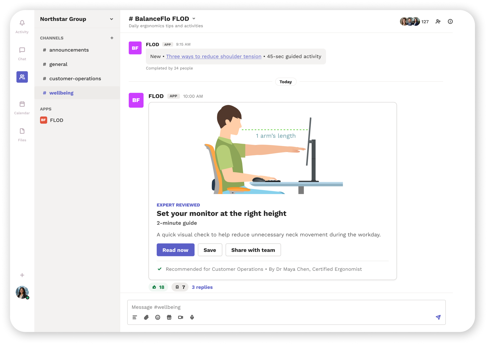 BalanceFlo FLOD mobile app interface with simple visual guidance.