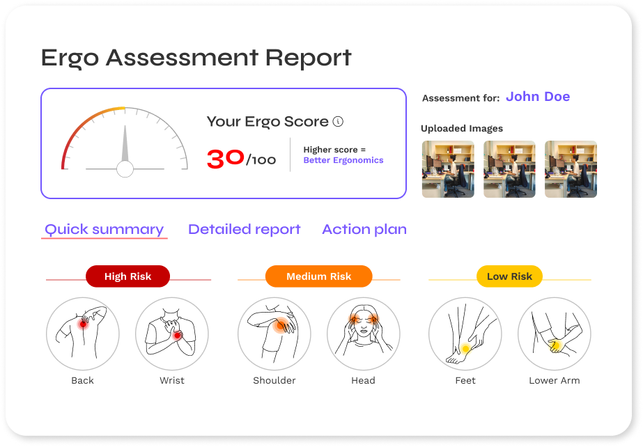 BalanceFlo office overview screen with a clear ergonomics score and simple navigation for every user.