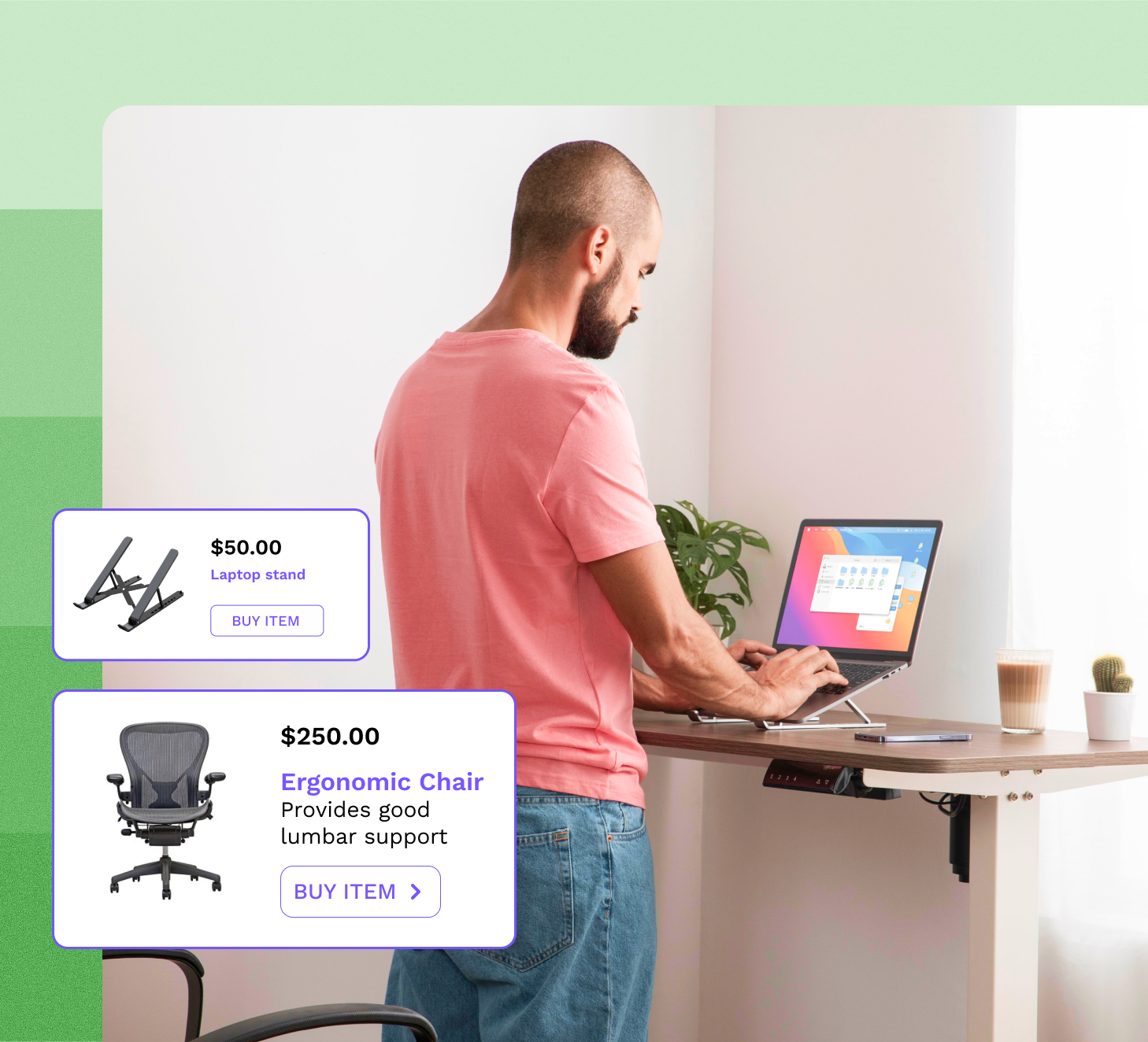 Ergonomics product engine showing personalised equipment recommendations.