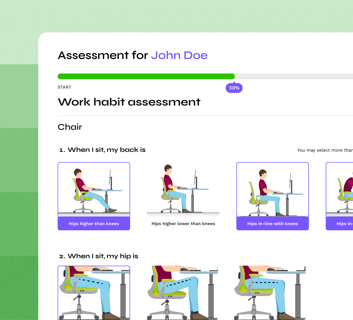 Office training module showing bite-sized ergonomics lessons.