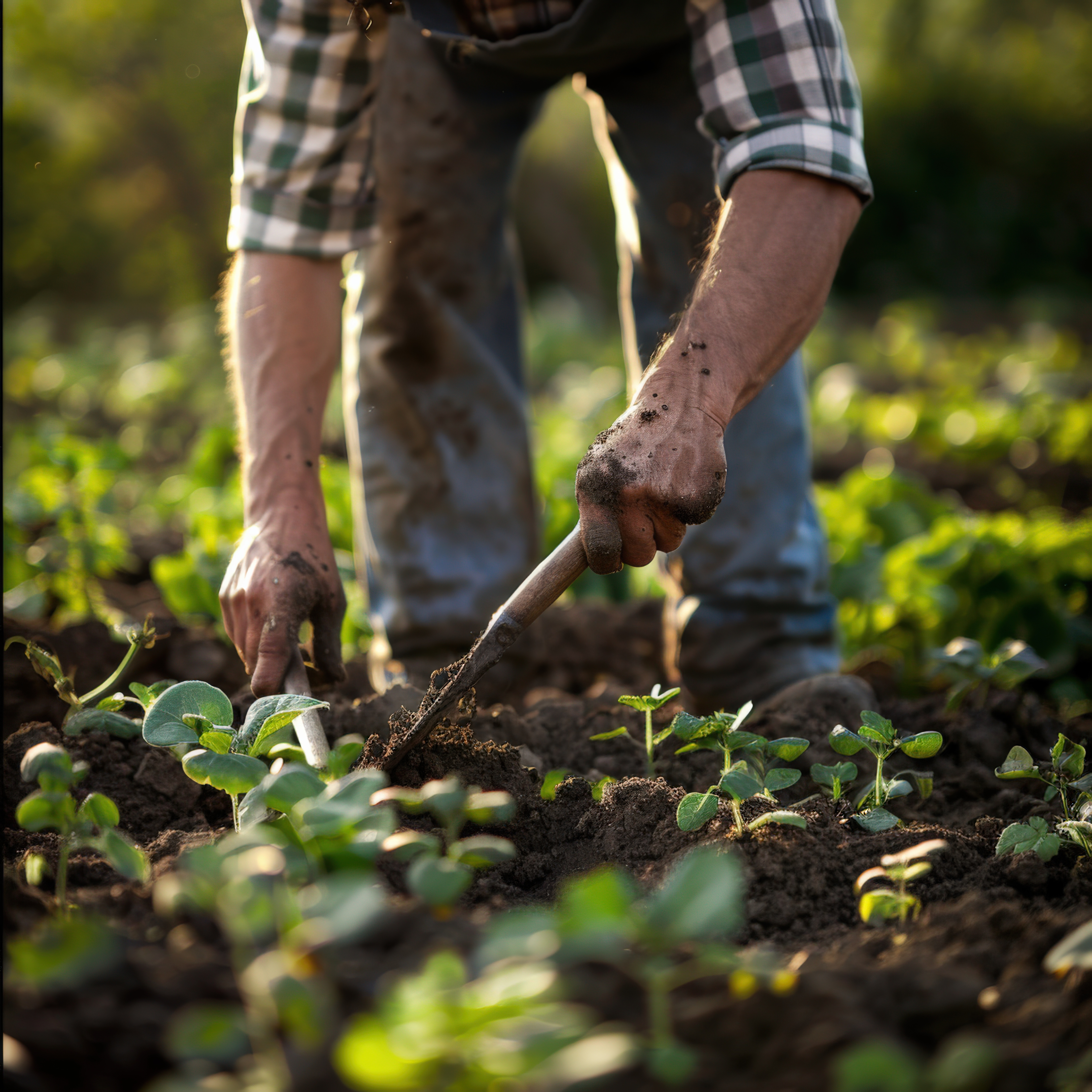 Agricultural worker harvesting crops in a field