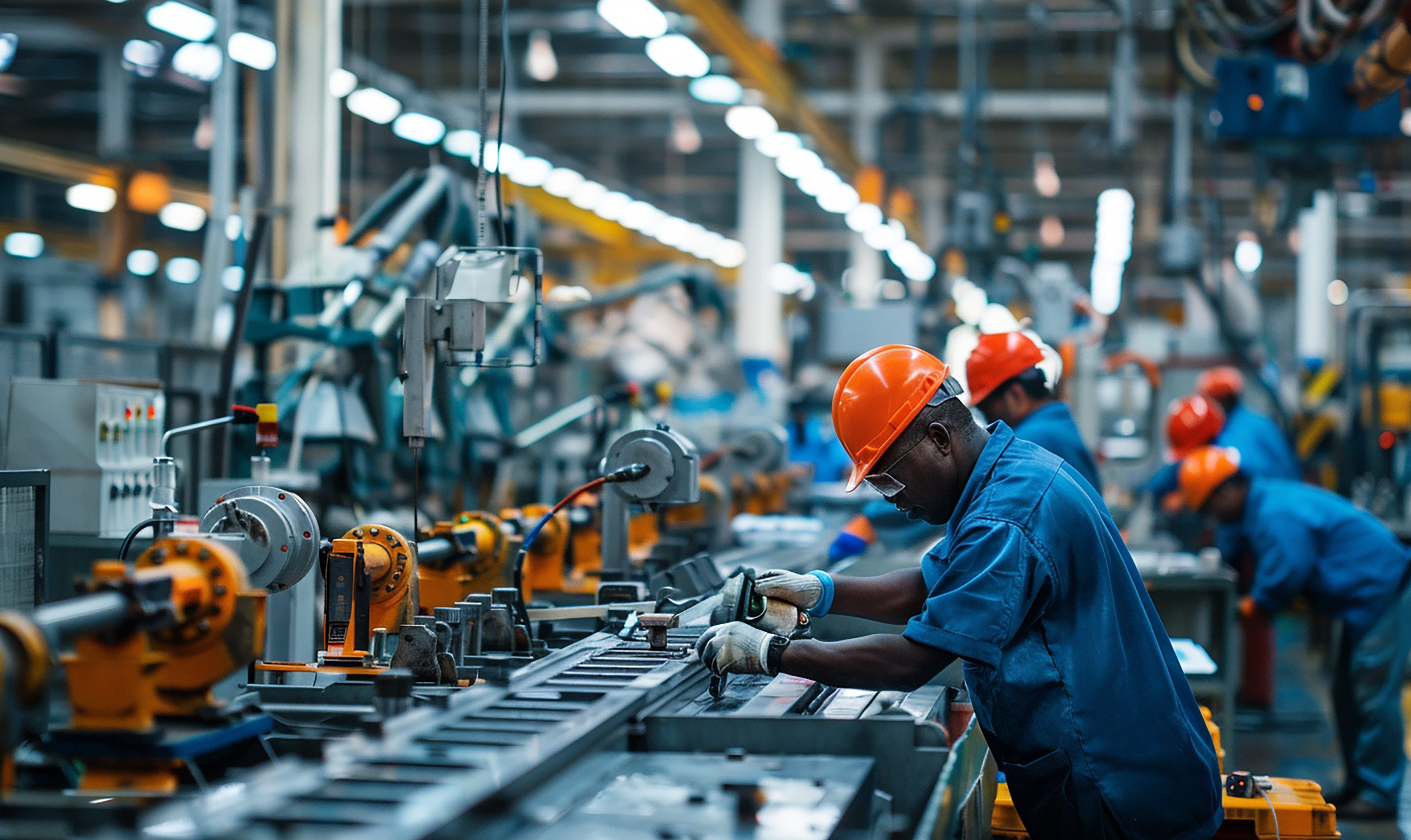 Manufacturing worker assessing a production line task